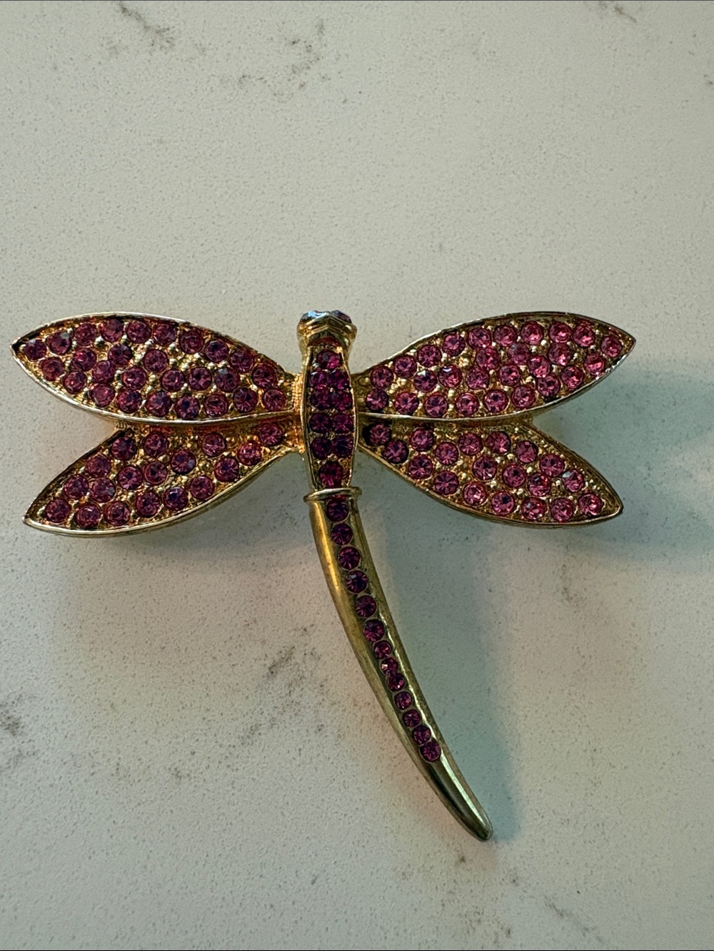 Eisenberg Ice Pink Crystal Dragonfly Brooch - Gold Tone